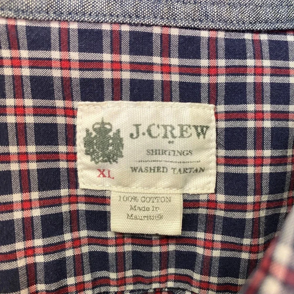 J.Crew Shirtings Washed Tartan Shirt Mens XL Red Blue Plaid Button Front Cotton